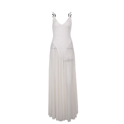 Women's Solid-Color Elegant Resort Bodycon Mesh A-Line Dress
