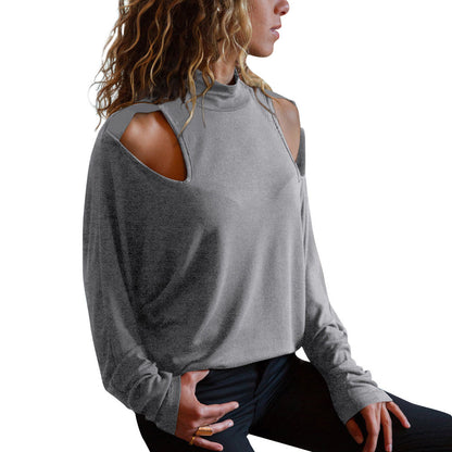 Loose Fit T Shirt With A Mock Turtleneck And Long Sleeves