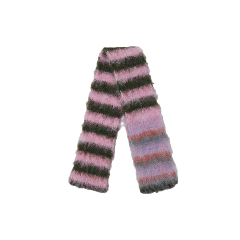 Contrast-color Striped Knit Women's Narrow Soft And Fluffy Wool Scarf