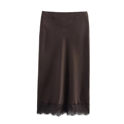 New Silk-satin Lace Top And Lace Midi Skirt