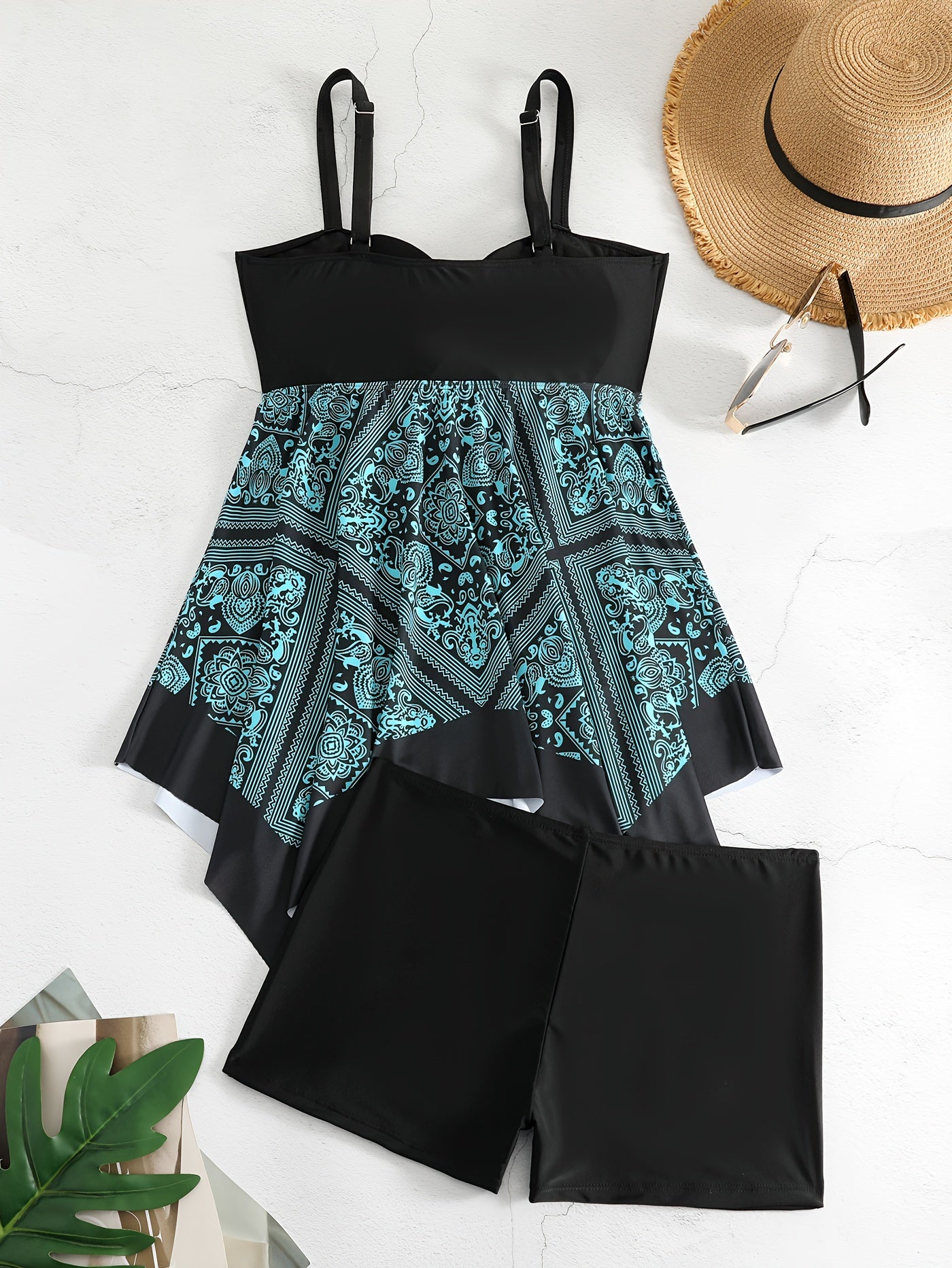 Plus Size Tribal Print One-Piece Swimsuit - Off Shoulder Bandeau Swimwear for Women