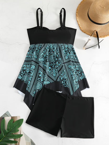 Plus Size Tribal Print One-Piece Swimsuit - Off Shoulder Bandeau Swimwear for Women