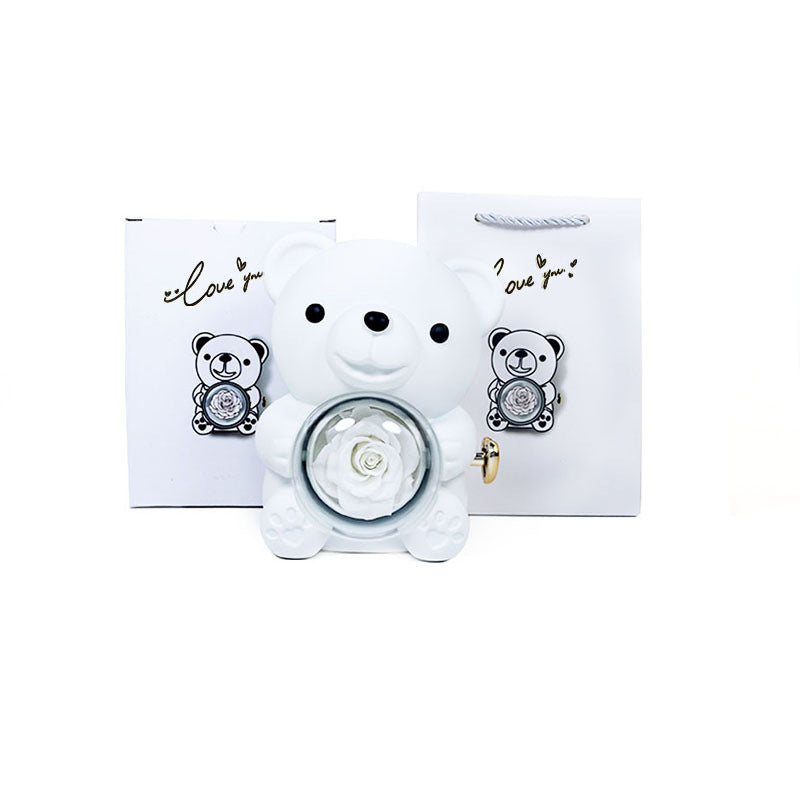 Rotating Bear Gift Box Eternal Rose Teddy Bear Jewelry Box With Necklace Valentine Wedding Special Present For Girlfriend Anniversary Gift Jewelry Box
