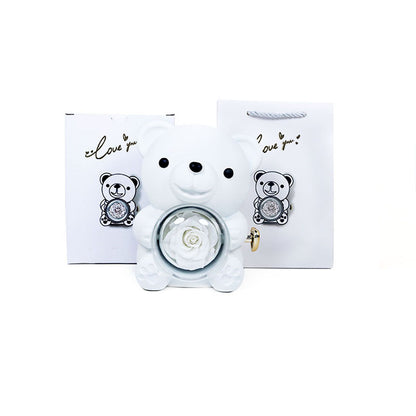 Rotating Bear Gift Box Eternal Rose Teddy Bear Jewelry Box With Necklace Valentine Wedding Special Present For Girlfriend Anniversary Gift Jewelry Box