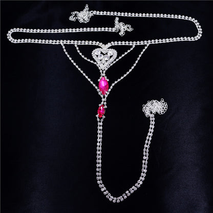 White Gem Heart-shaped Rhinestone Body Chains T-back