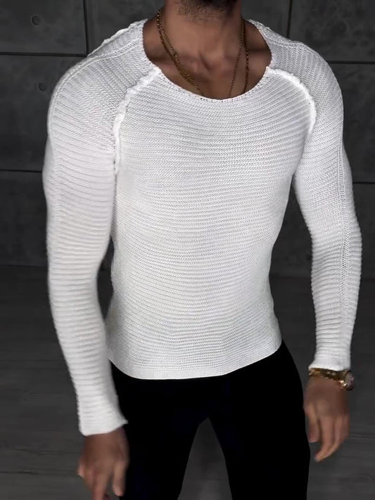 White Knit Slim-Fit Long-Sleeve Top