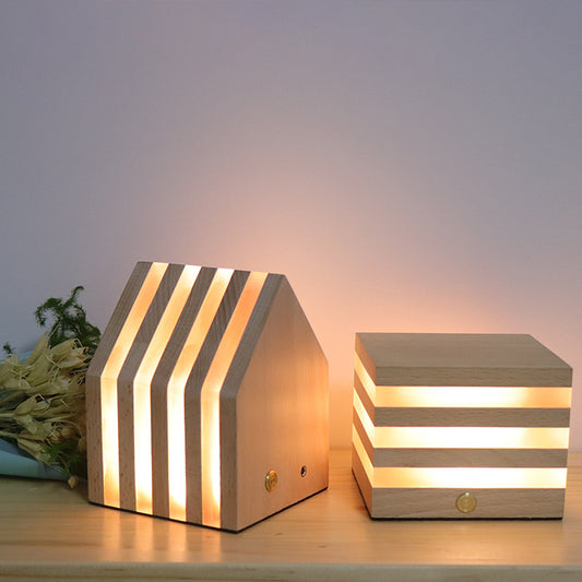 Ins Nordic Girl Heart Shooting Props Wooden Rechargeable LED Night Light