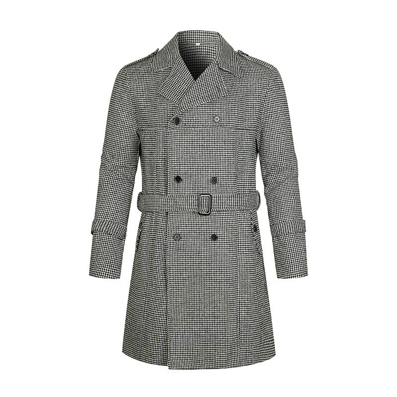 Herren-Trenchcoat, gestreift, zweireihig, mittellang