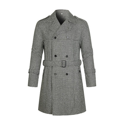 Herren-Trenchcoat, gestreift, zweireihig, mittellang