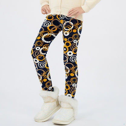 Girls' Autumn And Winter Thermal Base Medium And Large Printed Velvet