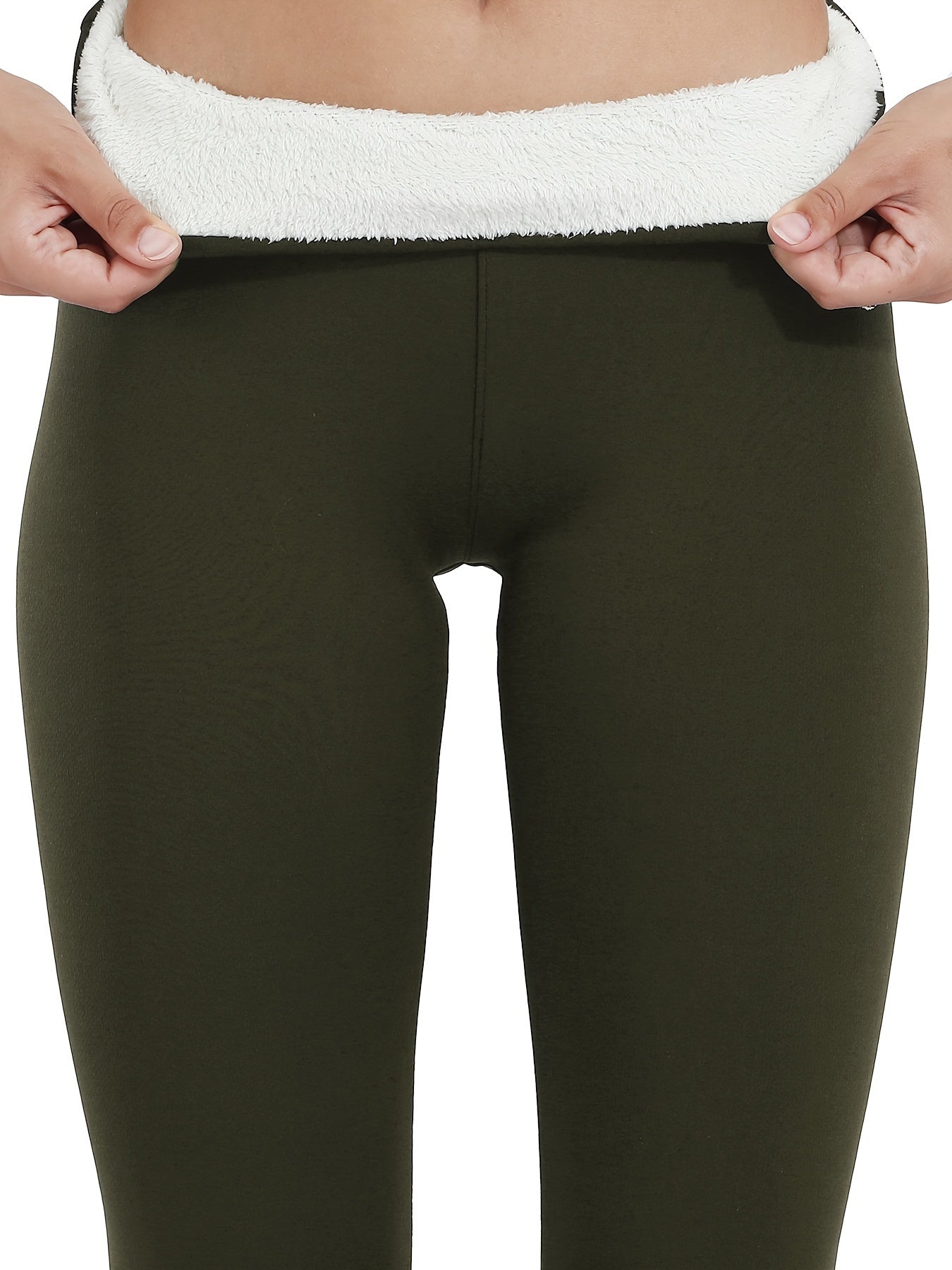 Cozy Fleece-Lined High-Waist Leggings for Women - Stretchy & Warm, Olive Green, Casual Style, Non-See-Through, Solid Color, Perfect for Winter, Machine Washable