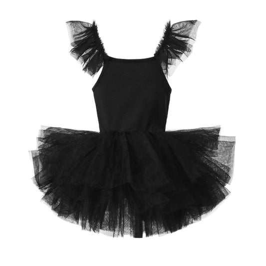 Children's Hot-fix Rhinestone Embroidered Flared-sleeve Ballet Skirt