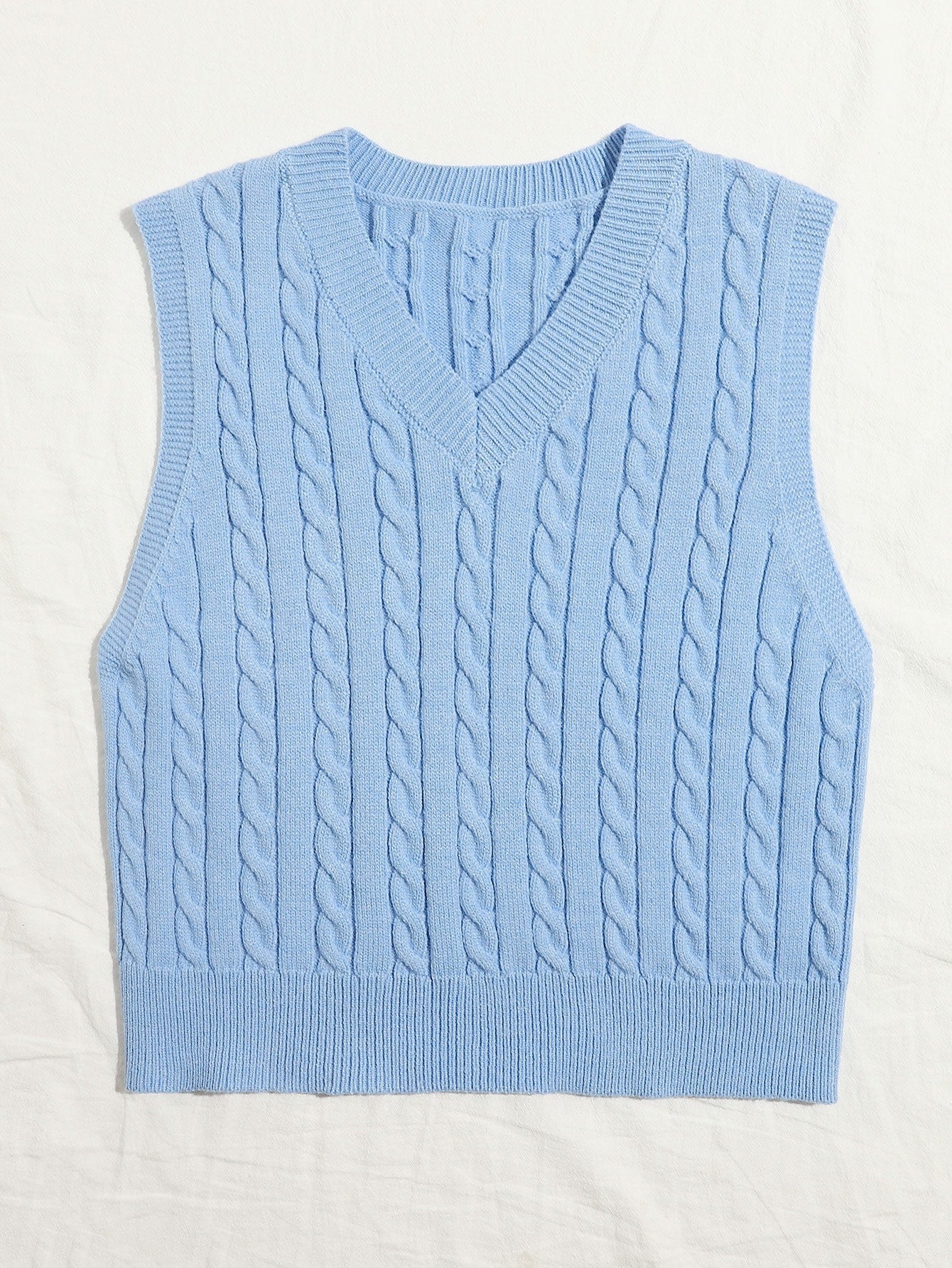 SpringSummer Knitted Cabled Vest Pullover With V-Neck