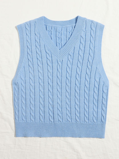 SpringSummer Knitted Cabled Vest Pullover With V-Neck