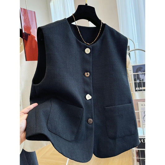 Round Neck Vest French Style Temperament Outer Wear Bandage Dress Sleeveless