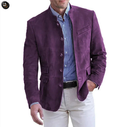 Men's Business Casual Suit Jacket Autumn Winter Fashion Commuter Daily Basic Blazer Solid Stand Collar Jacket Men's Clothing