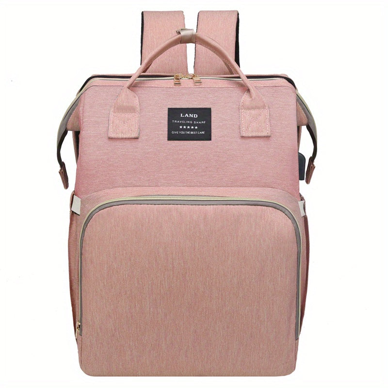 Moire Diaper Bag Backpack, Soft Shell, Multifunctional, Large Capacity, Travel Backpack with Changing Station, Sunshade, Breathable Mosquito Net, Zipper Closure, Mixed Color, Polyester Fiber, with Utility Pocket, for