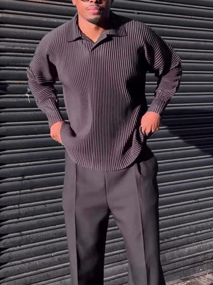 Men's Casual Pleated Long-sleeved Top