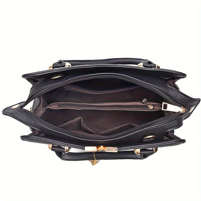 Crocodile Pattern Satchel Bag, Tassel Decor Double Handle Purse, Women's Shoulder Bag For Work