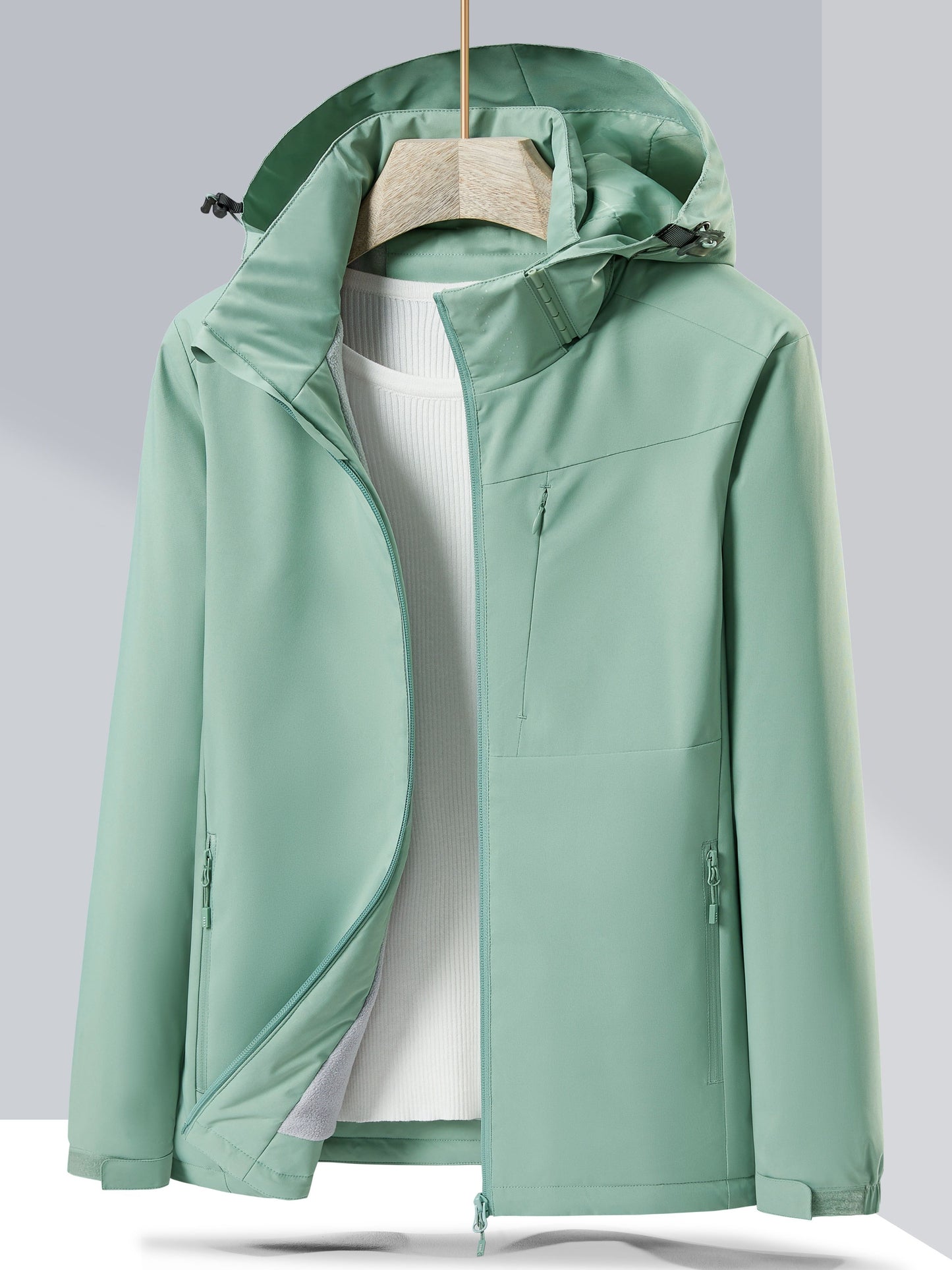 Women's Autumn and Winter Outdoor Sports Casual Warm Fleece Lined Windproof Stand Collar Jacket