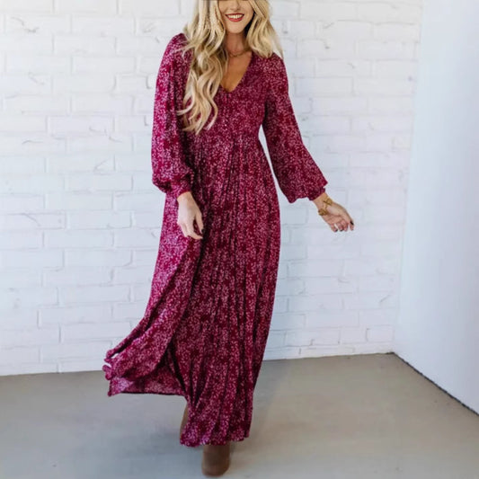 Women's V-neck Long-sleeve Waist-cinching Bodycon Dress