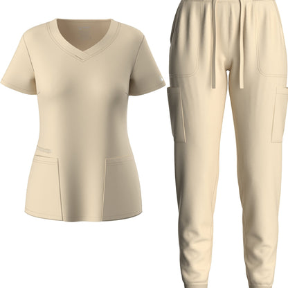Premium Medical Scrubs Set - V-Neck Top & Drawstring Pants | Professional Healthcare Uniform for Women