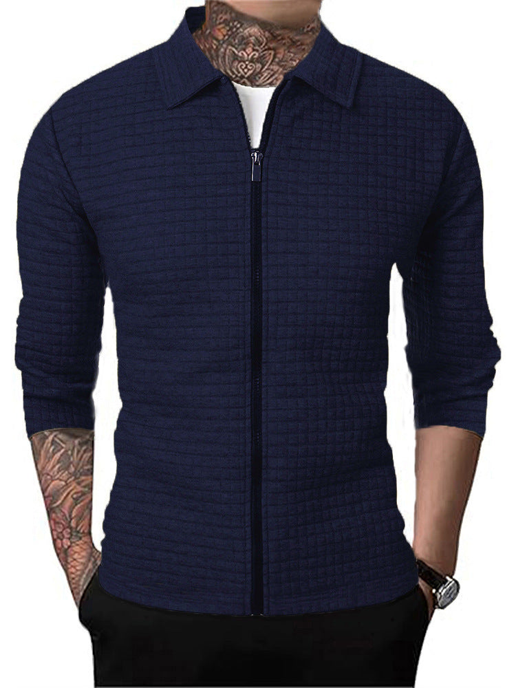 Men's Casual Long-sleeved Lapel Waffle Jacket Cardigan