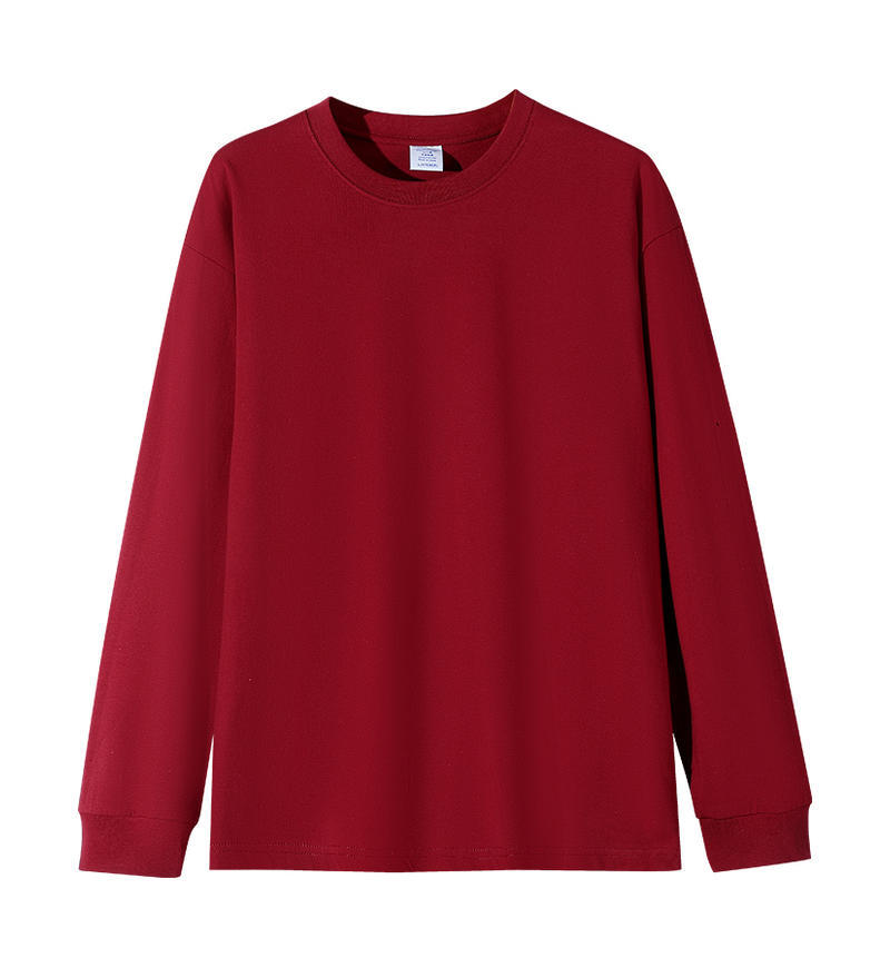 Solid-color Heavyweight Pure Cotton Crew-neck Long-sleeve T-shirt For Women