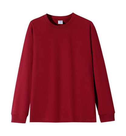 Solid-color Heavyweight Pure Cotton Crew-neck Long-sleeve T-shirt For Women