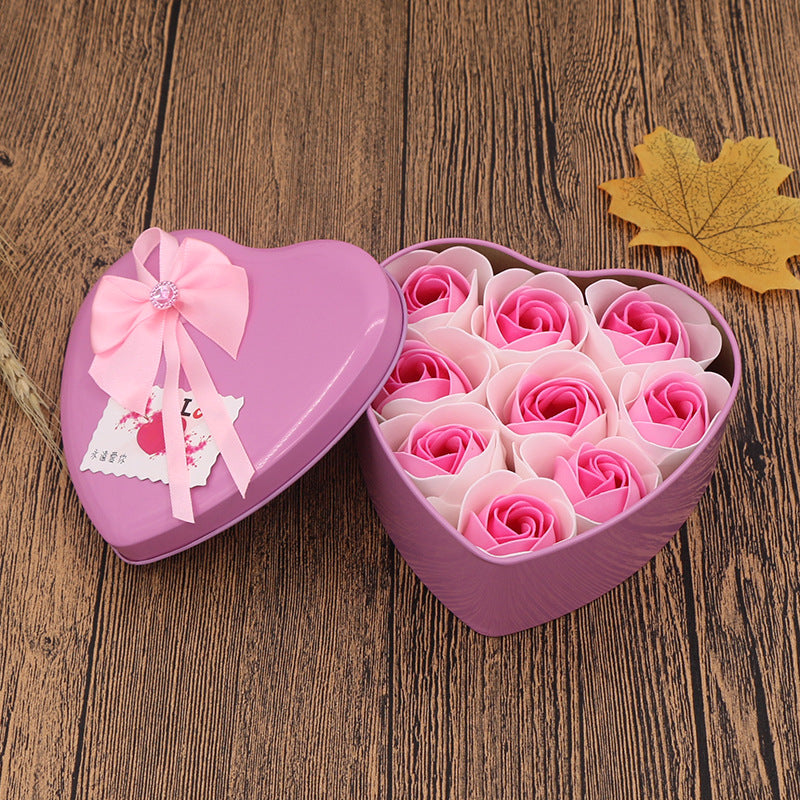 Soap Flower Gift Box Valentine's Day Gift Mother's Day Creative Gifts Bear Flower Rose Heart Shaped Tin Box