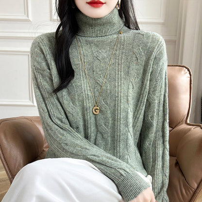 Pure Color Thickened Twisted Women's High Lapel Knitted Sweater