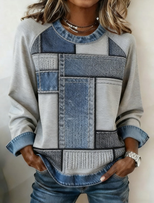 Spliced round Neck Casual Long-sleeved Top