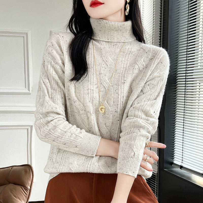 Pure Color Thickened Twisted Women's High Lapel Knitted Sweater
