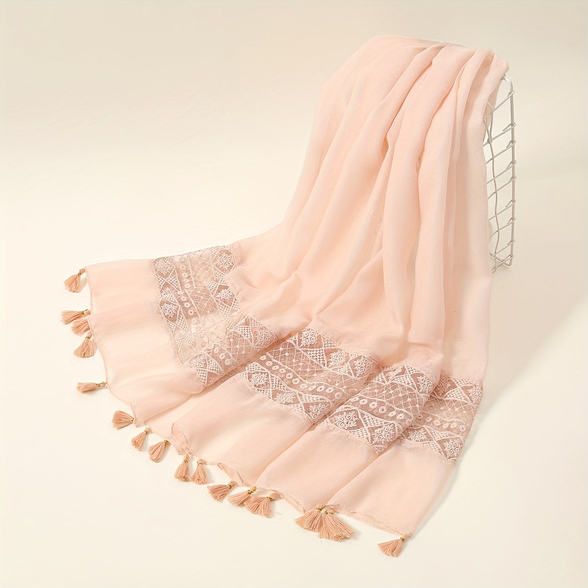 Embroidery Hollow Lace Tassel Scarf Fashion Elegant Casual Cold Weather Scarves Wraps For Women for eid