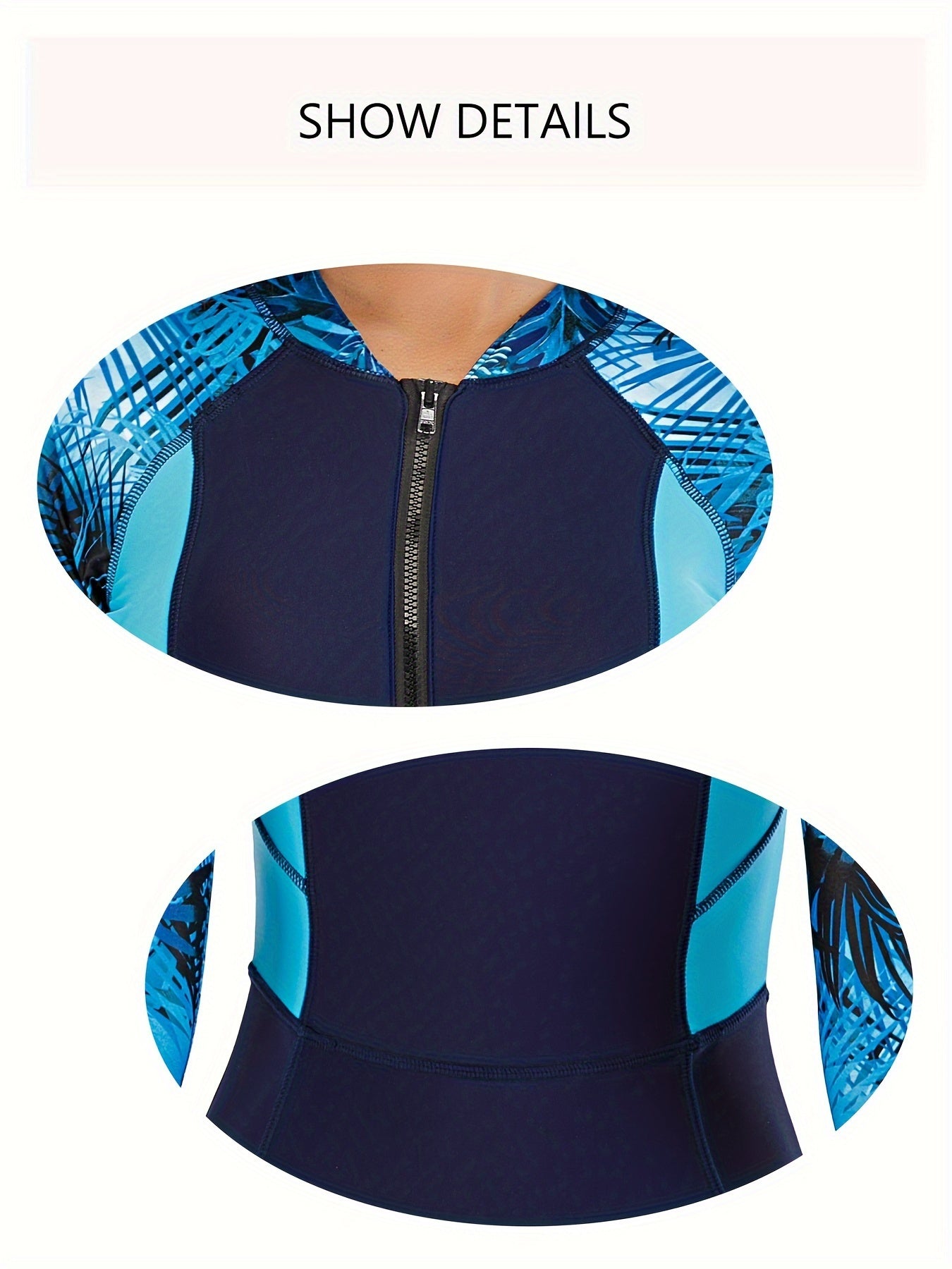 Women's Colorblock Long Sleeve Rash Guard Swimsuit - UV Protection Zip Front One Piece Bathing Suit with Tummy Control