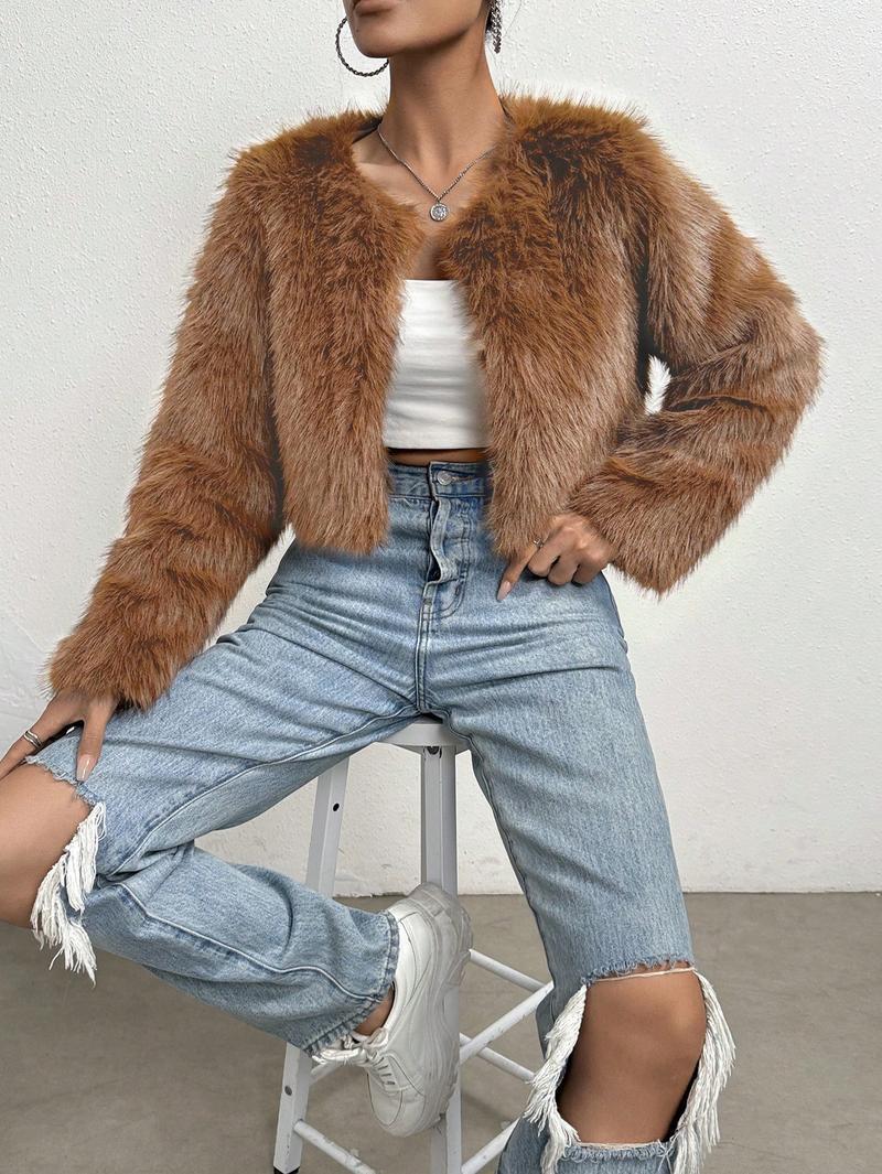 Fashionable Winter Wear Thickened Warm Long-sleeved Cardigan Fur Coat