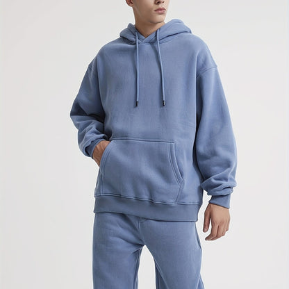 Herren-Kapuzenpullover in Himmelblau, lässiges Sweatshirt aus Polyester und Baumwolle, Oversized