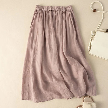 Elastic Waist Literary Retro Cotton And Linen Skirt With Crotch Cover