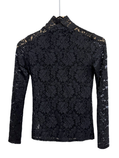 Slim Sexy Long Sleeve Lace Mock Neck Top - Women's Spring & Fall Clothing