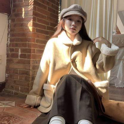 Suede-effect Wool Coat With Dropped Shoulders For Women
