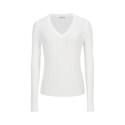 Women's Clothing Is Super Stylish With A High-end Simple And Versatile Cable-knit V-neck Sweater