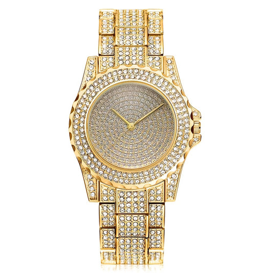 1pc Rhinestone Decor Quartz Watch Luxury Hiphop Analog Wristwatch & 1pc Bracelet, Gift For Xmas Valentine's Day