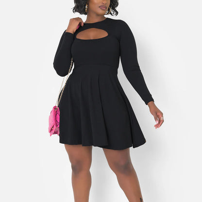 Solid-color Waist-cinching Figure-flattering Dress