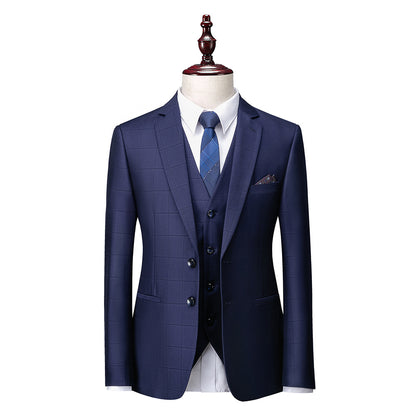 Men's Business Casual Plaid Slim Fit Suit Three-piece Suit