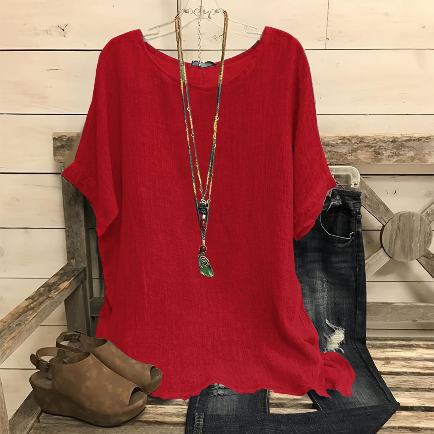 Women's Casual Loose-fitting Fashionable Solid-color Crew-neck Top