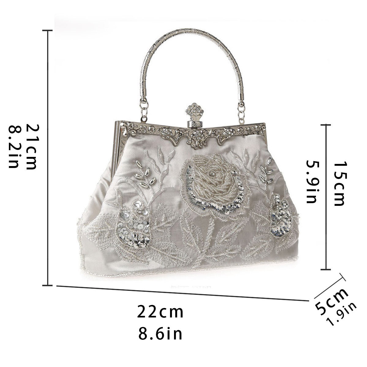 Handmade Beaded Clutch Bag - Elegant Embroidered Rose Silk Evening Purse with Removable Strap