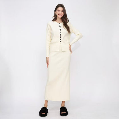 Women's Solid-color Casual Cardigan And Skirt Setsoft And Gentle All-in-one Outfit