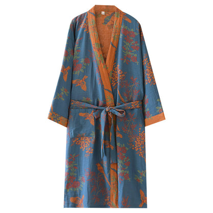 Women's SpringSummer Jacquard Woven Pure Cotton Double-Layer Gauze Nightgown