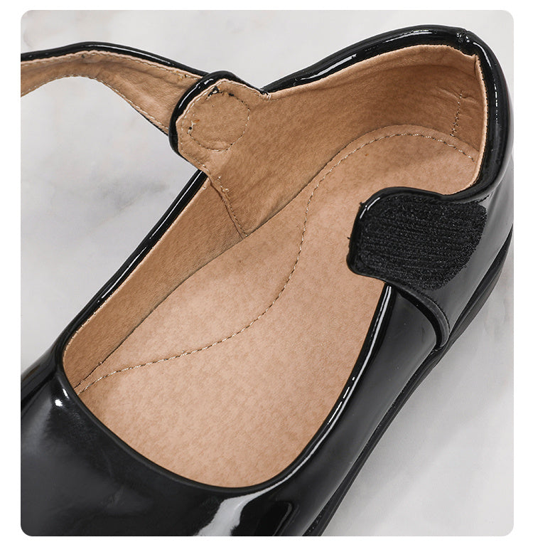 Girls' Black Mary Jane Shoes with Bow Detail - Non-Slip Synthetic Faux, Ideal for Performances & School Uniforms