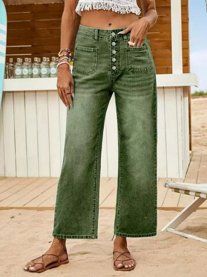 Button Elastic Loose Denim Shorts